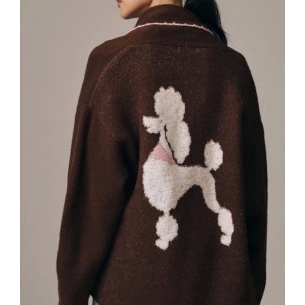 Anthropologie Flat White Mariel‎ Longline Cardigan: Dog Icon Edition Poodle O/S